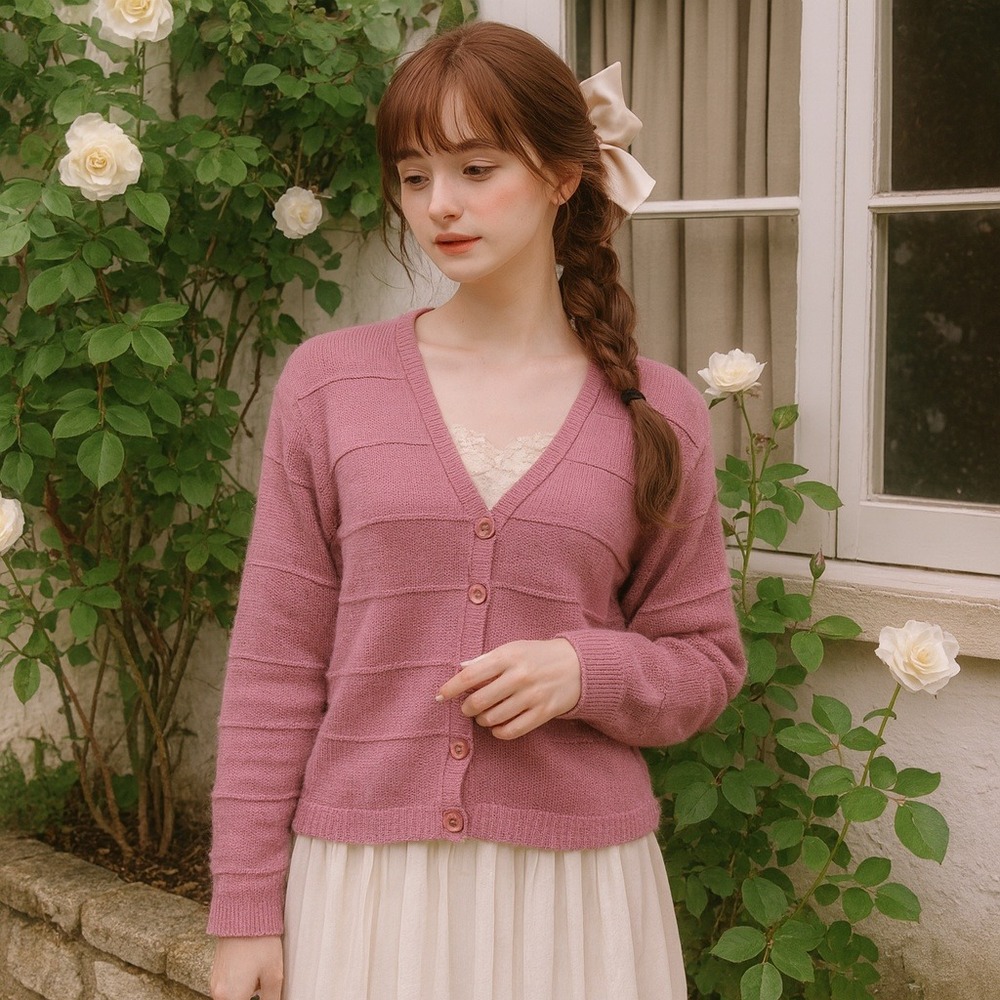 Maurada Pink Knit Button Cardigan Sweater Long Sleeve Acrylic‎ Lightweight PS